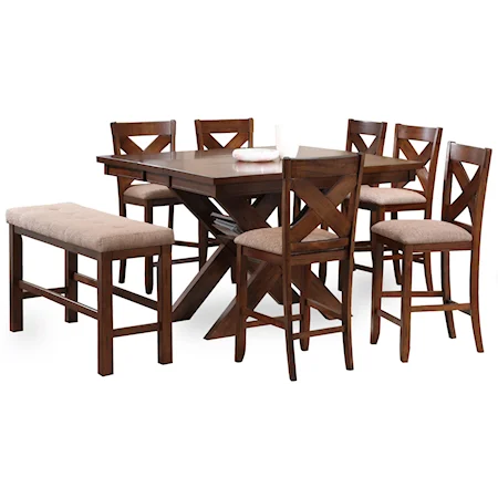 8 Piece Gathering Set with Upholstered Bench & Stools